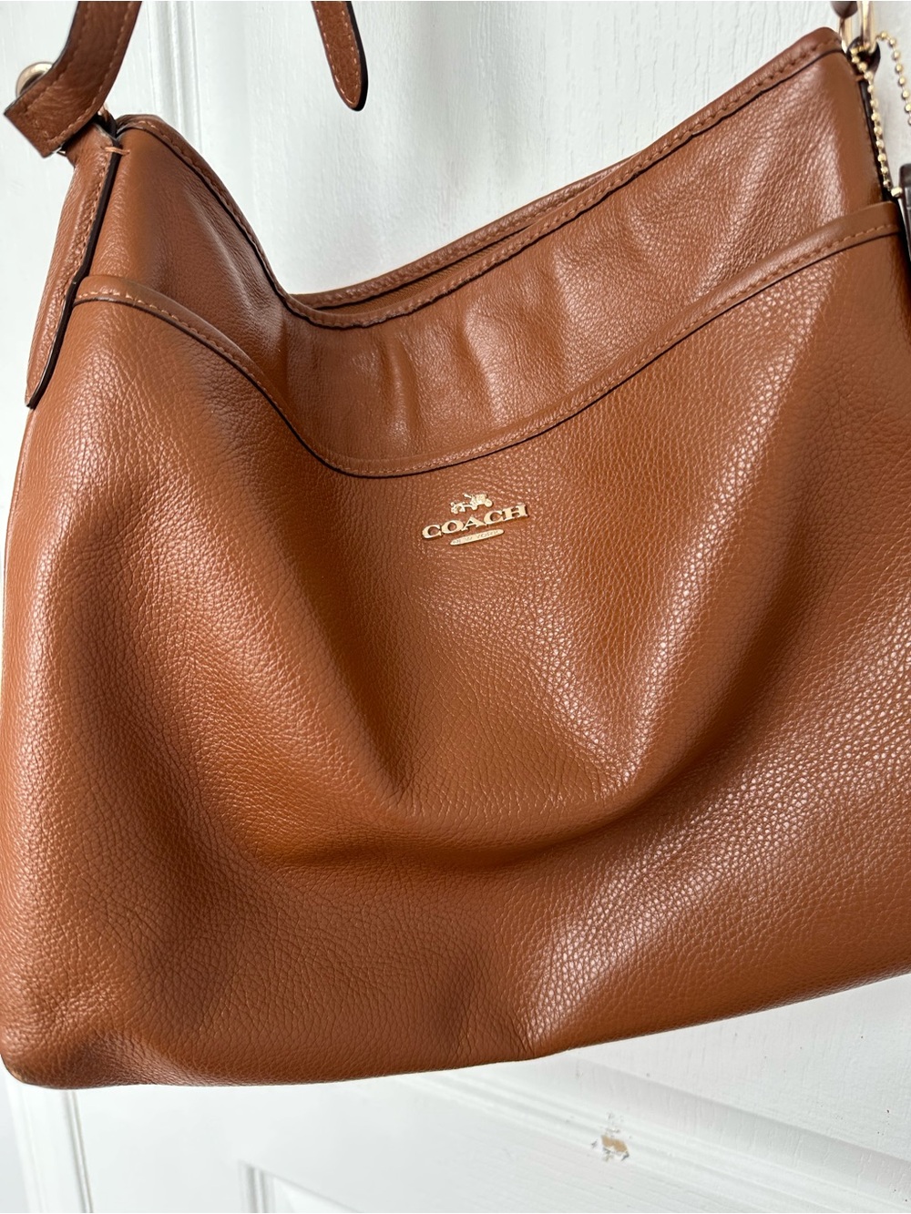 Coach Pebbled Leather Shoulder Bag in Saddle (Brown) with Gold Hardware